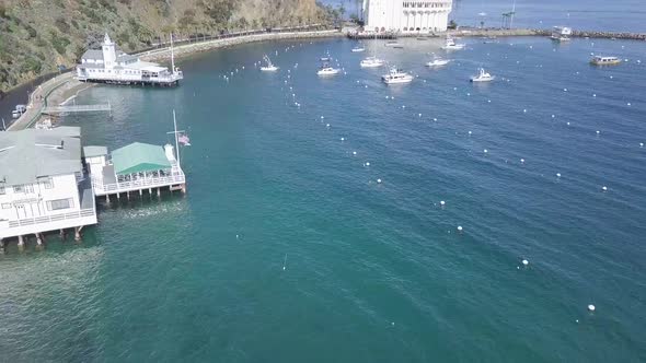 Flying over Catalina Islands casino harbor