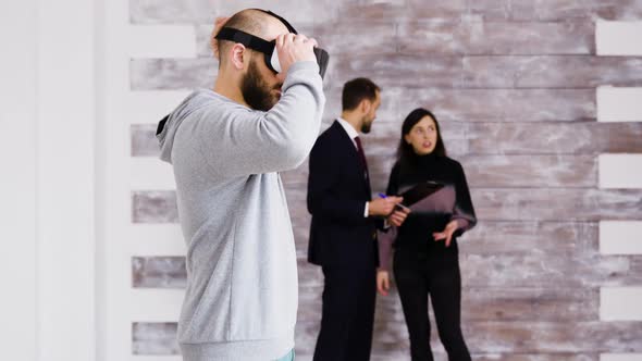 Experiencing Virtual Reality with Headset in New Apartment