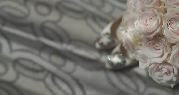 Wedding Bouquet on Table During Wedding Preparations