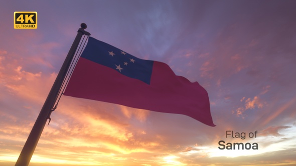 Samoa Flag on a Flagpole V3 - 4K