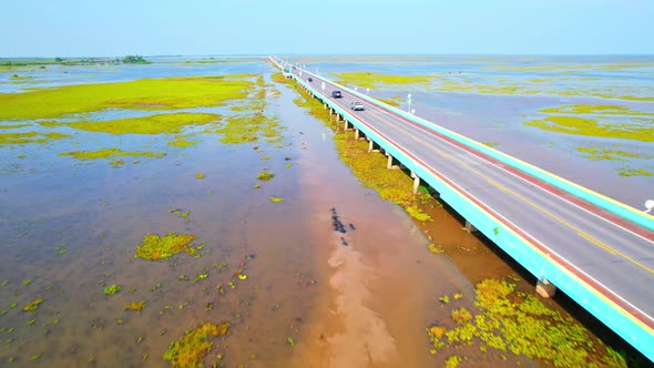 4K Drone Birds Eye View of Thale Noi, a large wetland in Phatthalung, Thailand