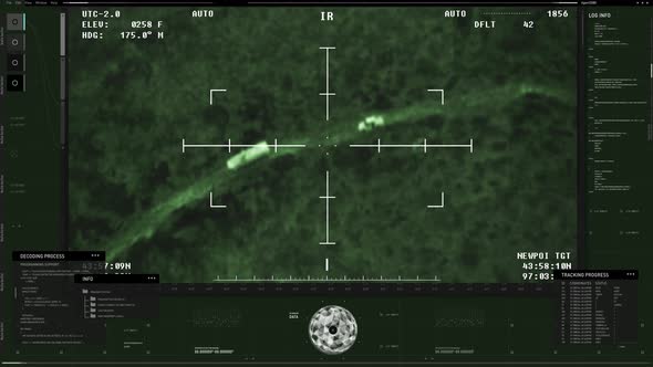 HUD Of Modern Army Weapon System For Aerial Strike Operation With Night Vision alt