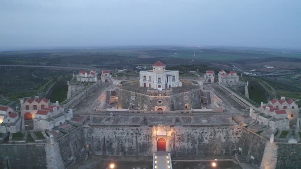 Aerial drone view of Forte Nossa Senhora da Graca fort in Elvas, Portugal