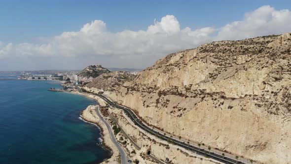 Aerial footage of the stunning beach at Alicante in Spain, taken with a drone