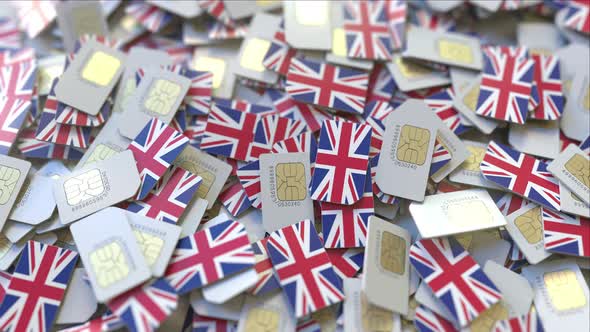 Pile of SIM Cards with Flag of the United Kingdom