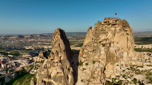 Awesome aerial view of Uchisar 4 K Turkey Cappadocia