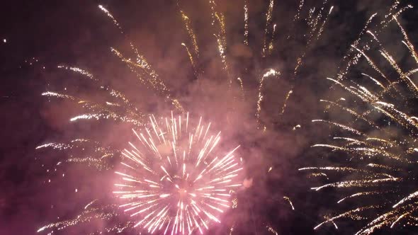 Fireworks Over the City Aerial View