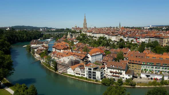 The Historic District of Bern in Switzerland From Above  the Capital City Aerial View