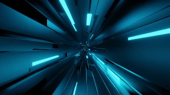 Futuristic blue fly pulsating tunnel