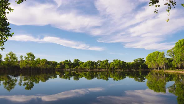 Scenic Lake with Cloud Reflections Zoom In Timelapse