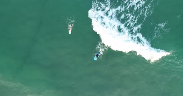 Aerial view of people doing surf along the shoreline, Negev, Israel.