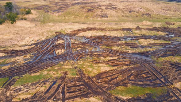 Flying Over Scattered Piles of Manure in a Farm Field