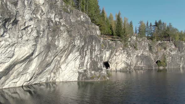 Beautiful Aerial Footage of Ruskeala Mountain Park in Karelia in