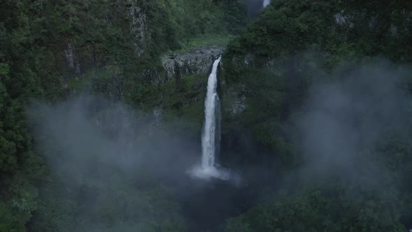 Aerial view of Cascade de La Grande Ravine, Saint Benoit, Reunion.