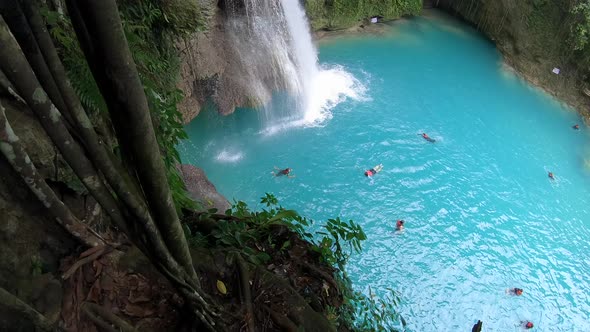 Tropical Waterfall in Rainforest. Kawasan Falls on Cebu Island in Philippines