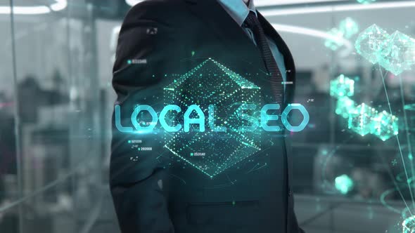 Businessman with Local Seo Hologram Concept