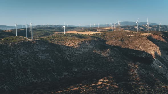 Wind Turbines Blades Rotate Produce Alternative Energy Electricity in Oreites are in Cyprus