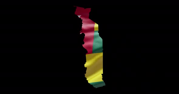 Togo national flag background with country shape outline. Alpha channel animation