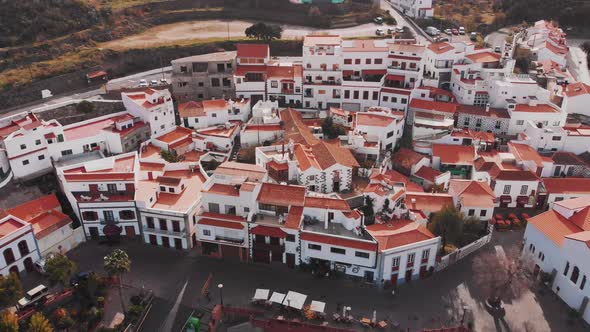 Drone view of city in mountain valley