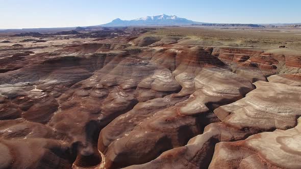 Panning aerial view over Mars like landscape