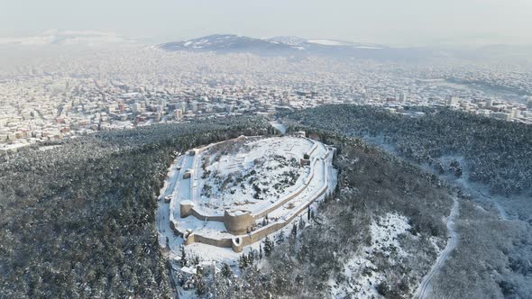 Aerial Drone Castle Covered Snow