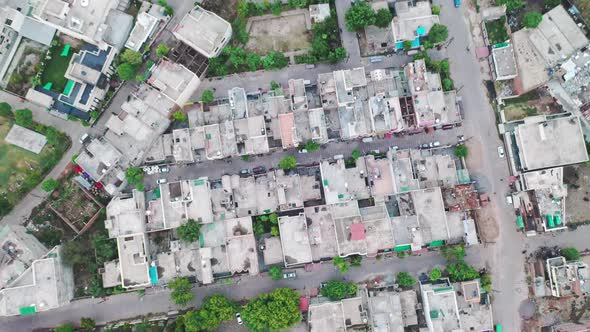 View Of A Different Buildings and Trees - Aerial Shot in Mathura , India, Looking Down Shot 