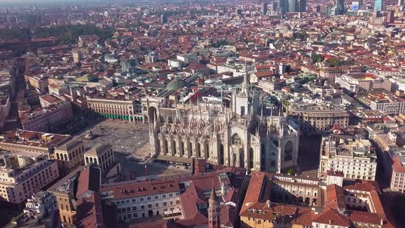 Aerial view drone of milan city cathedral 60 fps