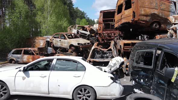 Shot and Burned Cars in the City of Irpen Near Kyiv Ukraine