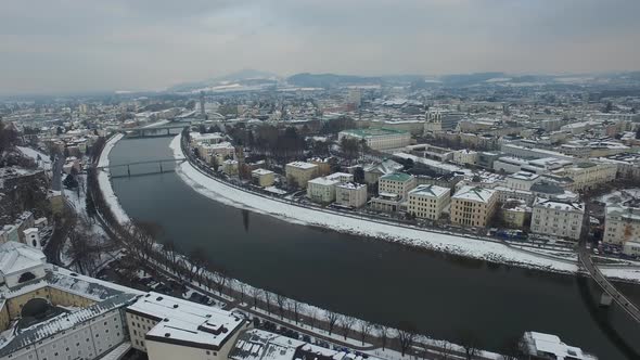 Aerial view of Salzburg and the Salzach River