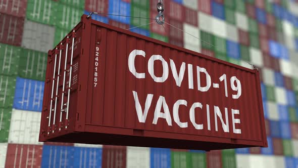 Container with COVID-19 VACCINE Text alt