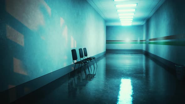Empty Corridor in Hospital with Chairs alt