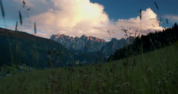 Stunning Sunset Over the Mountain Ridge in Gosau in Austria Alps