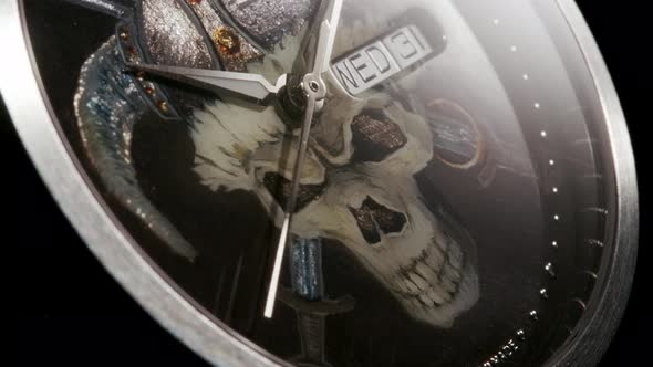 Swiss Watch with Handpainted Viking Skull Drawing