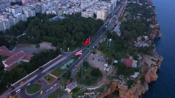 Aerial View Flag Countries In Antalya City