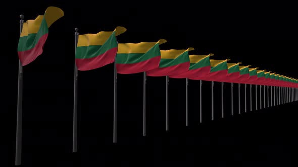 Row Of Lithuania Flags With Alpha 4K