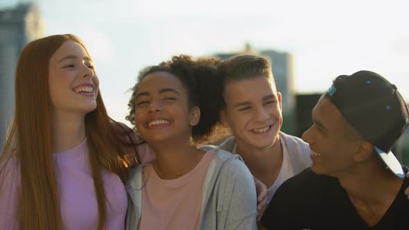 Joyful Multi-Racial Group of Young People Enjoying Friendship Unity, Having Fun