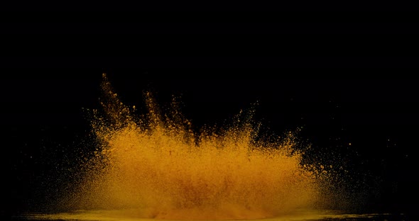 Turmeric, curcuma longa, Powder falling against Black Background, Indian Spice, Slow Motion 4K