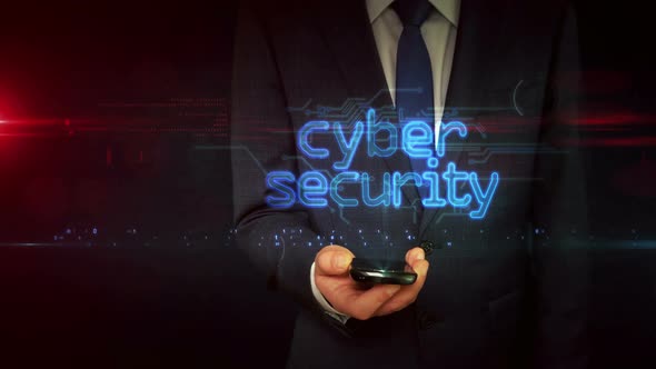 Cyber security on businessman hand