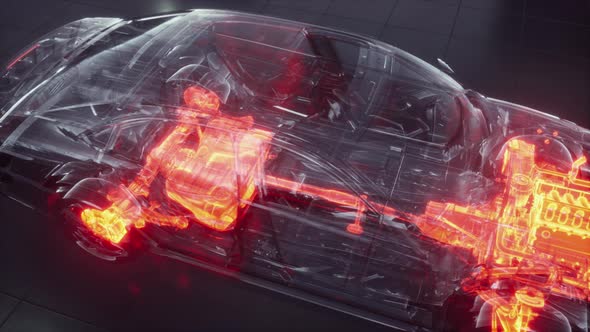 Transparent Car with Engine in Laboratory alt