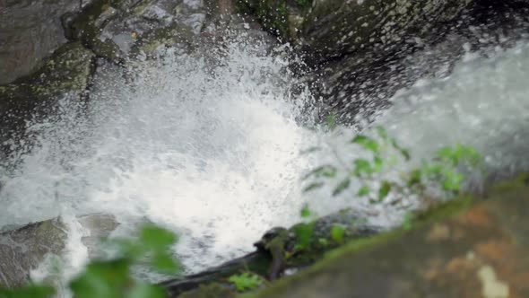 Waterfall Detail in Shallow Focus and Slow Motion