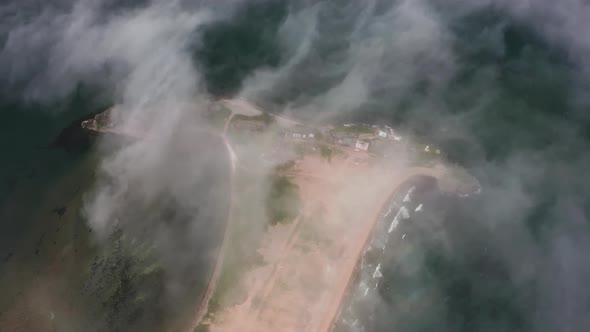 Aerial View of the Nazimov Sand Spit in Fog Russia