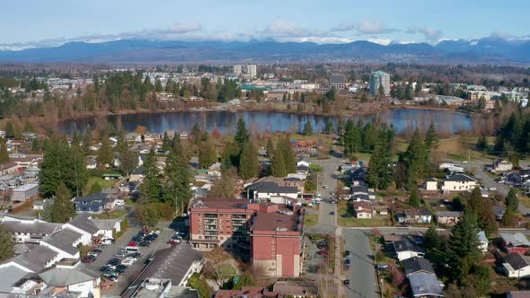 A Stunning Aerial Shot of Mill Lake Park in Central Abbotsford BC Canada on a Sunny Day