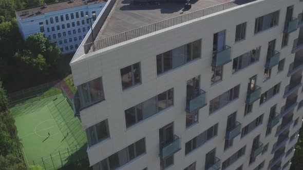 Drone Footage of Modern Large Apartment Building. Development Infrastructure City for Big Population