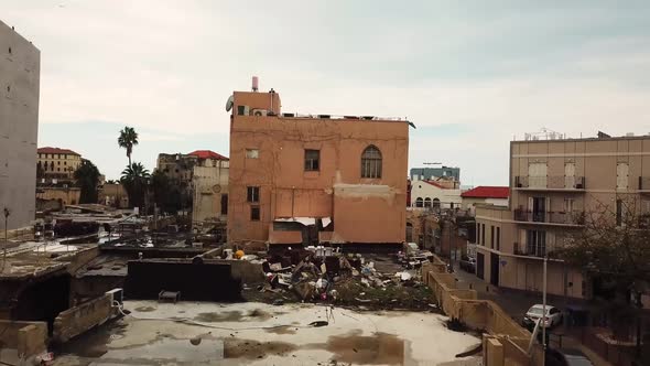 Overview clip of deteriorating rooftops in Jaffa Israel of run-down buildings and urban decay circa