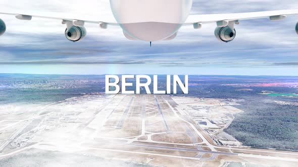 Commercial Airplane Over Clouds Arriving City Berlin