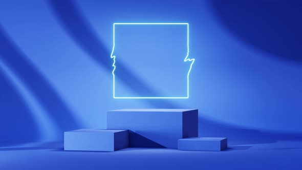 Blue square podium stage scene for product design and presentation 3d animation loop background