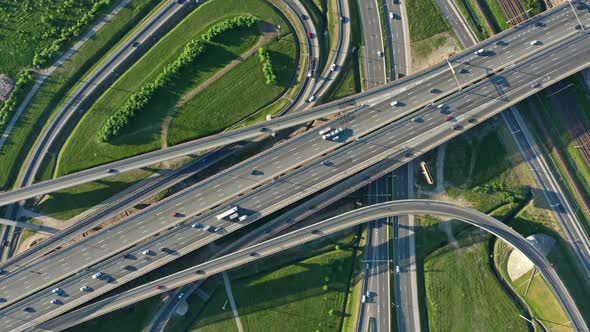 Lot of Cars on Modern Road Junction