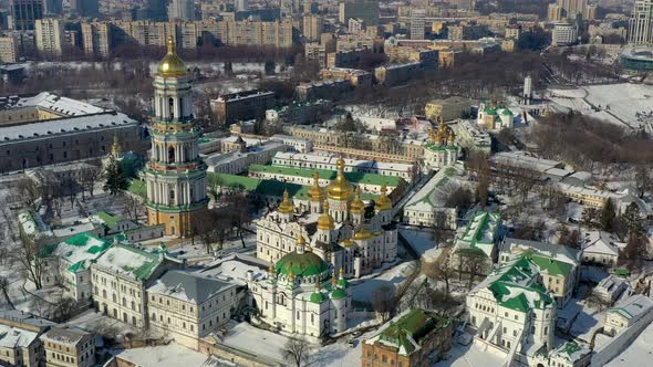 Beautiful winter top view of the Kiev-Pechersk Lavra.