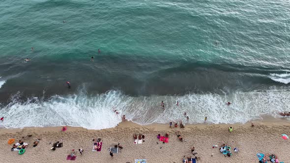 People swim in the sea aerial view 4 K Turkey Alanya