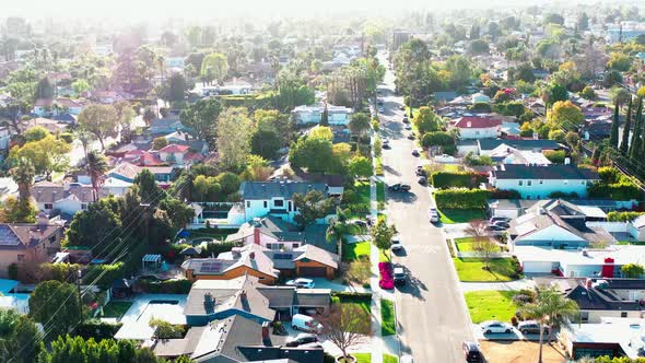 Suburban houses surrounded by trees. Quiet neighborhood in Los Angeles, CA